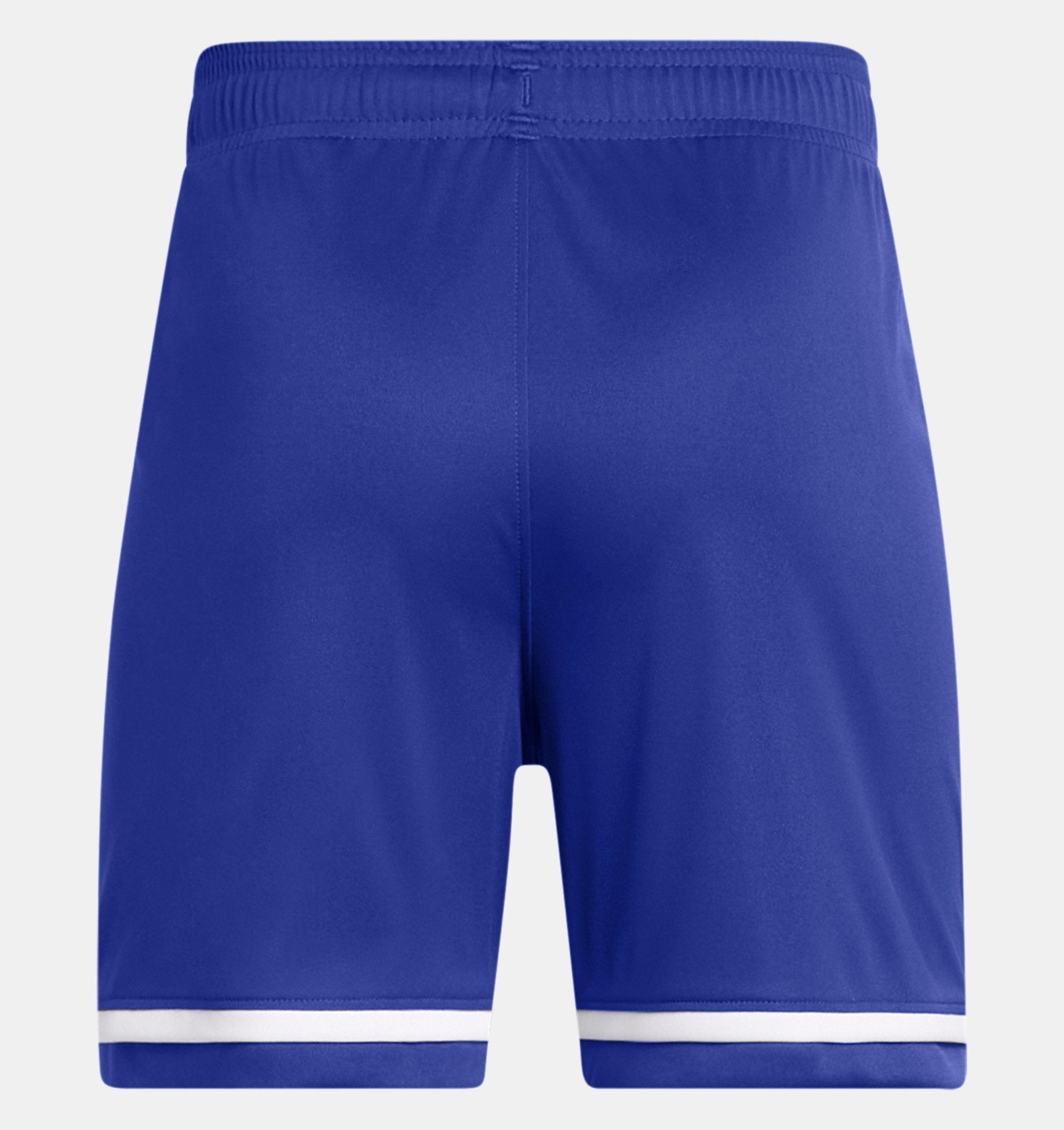 Short UA Adversaire - Under Armour bleu roi avec bordure blanche, tissu léger et séchant, pour garçon, vue de dos.