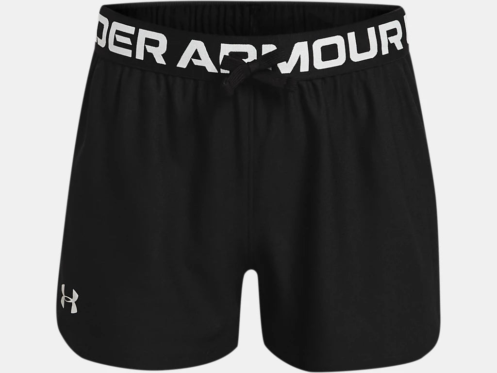 Short UA Play Up - Under Armour short noir en tricot léger et ceinture logo, pour fille, vue de face.
