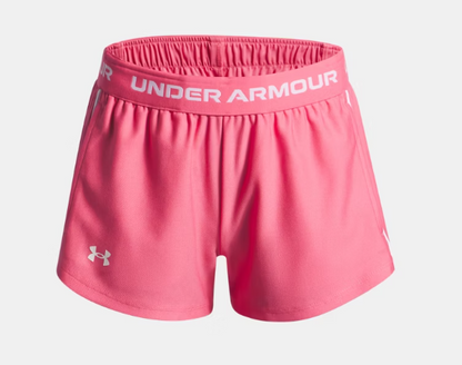 Short UA Tech™ Match - Under Armour rose fuchsia pour fille en tricot léger, taille mi-haute, vue de face.