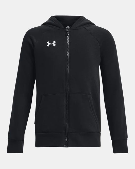 Veste - Under Armour noire à capuche zippée en molleton pour garçon, vue de face.