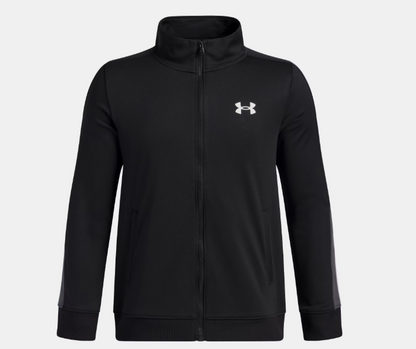 Veste - Under Armour noire en polyester pour garçon avec col montant, poches latérales, vue de face