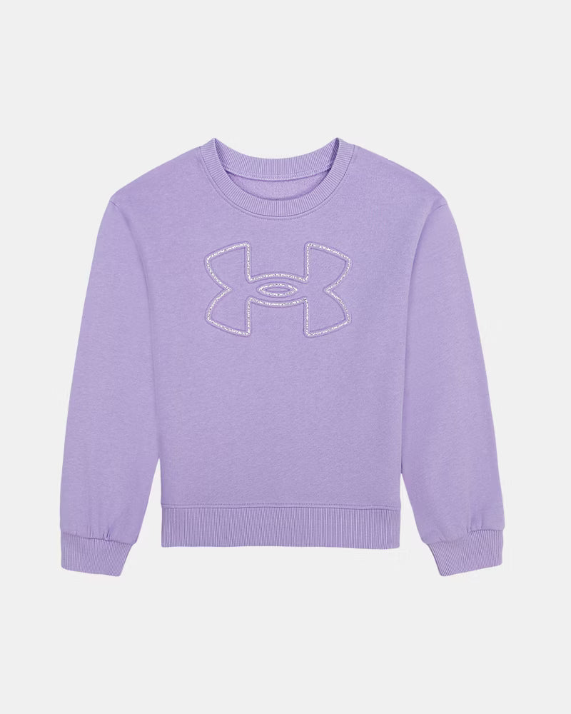 Chandail - Under Armour mauve en tissu coton, manches longues, pour enfant, vue de face avec logo brodé au centre.