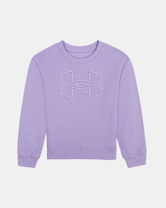 Chandail - Under Armour mauve en tissu coton, manches longues, pour enfant, vue de face avec logo brodé au centre.