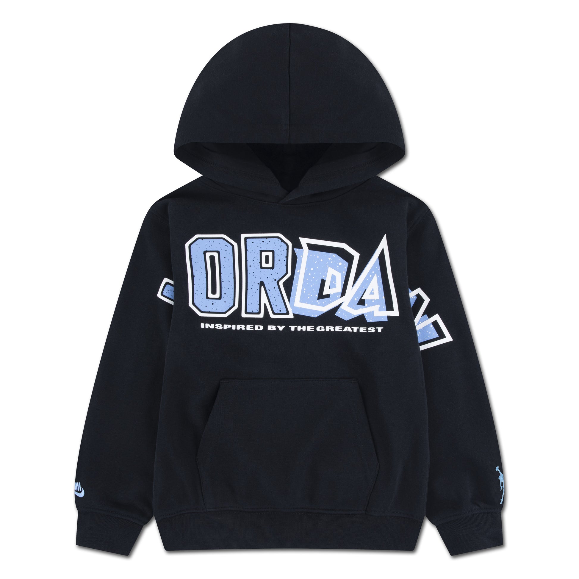 Hoodie - Jordan noir avec logo bleu clair et blanc, style sport à capuche, tissu coton polyester, vue de face enfant garçon