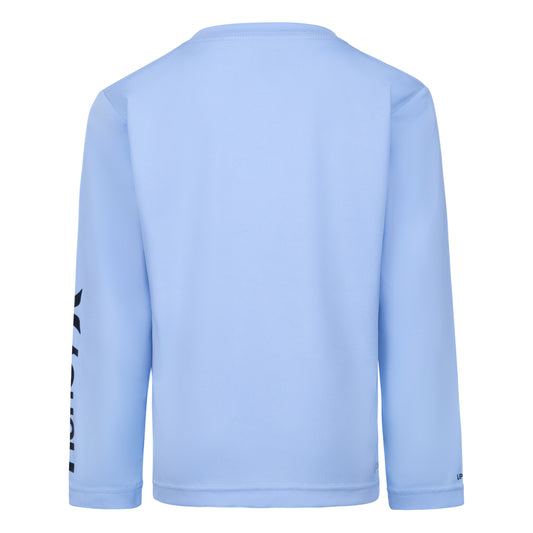 Chandail U.V - Hurley bleu clair en jersey pour enfant, manches longues, vue de dos avec logo noir sur la manche gauche