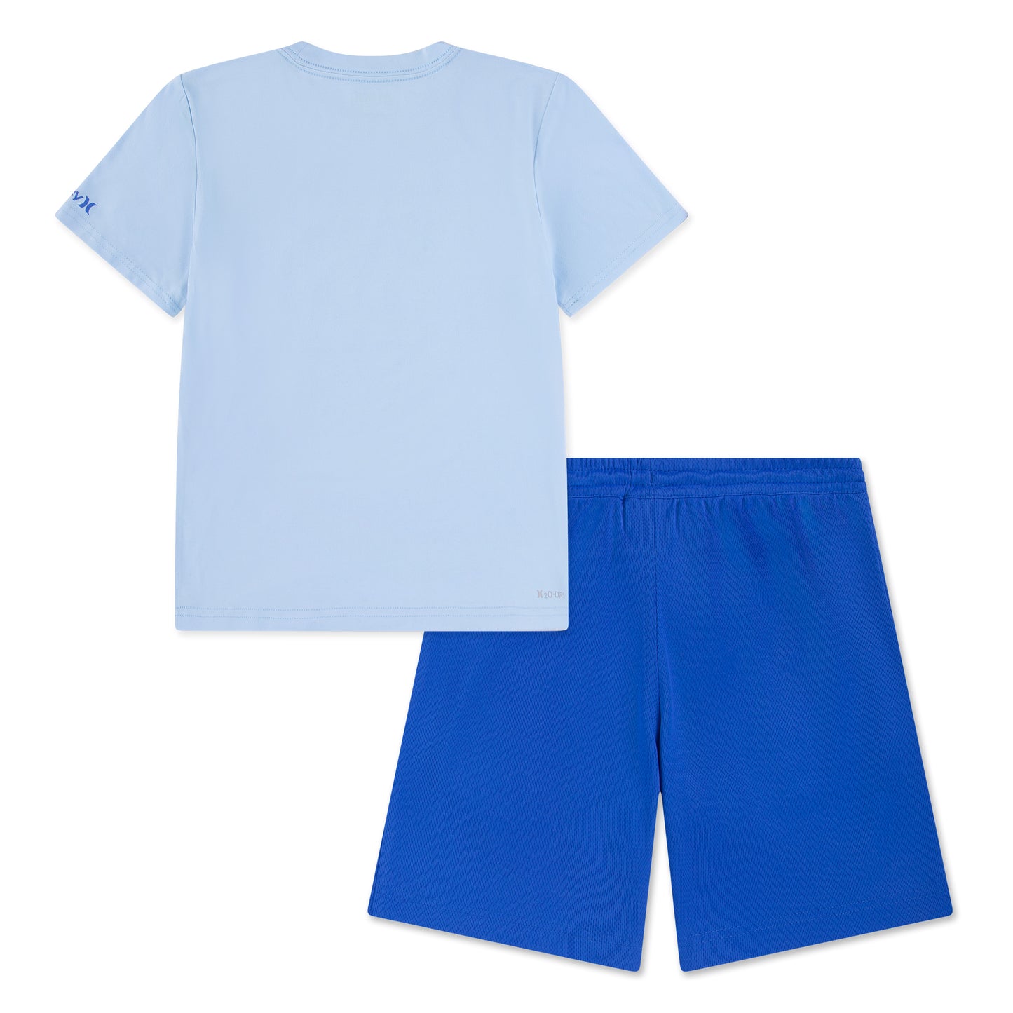 Ensemble - Hurley t-shirt manches courtes bleu clair et short de bain bleu roi pour garçon, vue de dos, tissu technique H20-Dri