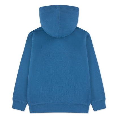 Hoodie - Jordan bleu uni en coton polyester, style à capuche, vue de dos, pour enfant, coupe droite classique.