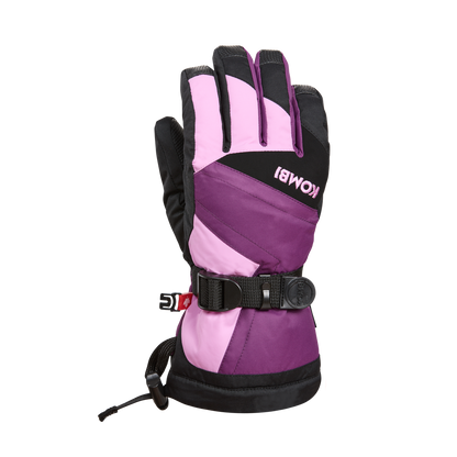 Gants d'hiver The Original - Kombi en tissu violet et rose avec renforts noirs, style chaud et résistant, vue de face, porté sur mannequin main droite.
