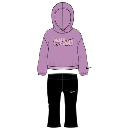 Ensemble - Nike 2 pièces, sweat à capuche violet et pantalon noir, image principale carrée 1200x1200 pixels.