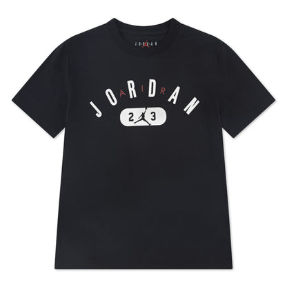 T-Shirt - Jordan noir en coton avec logo blanc et rouge "Jordan 23", style classique, vue de face.