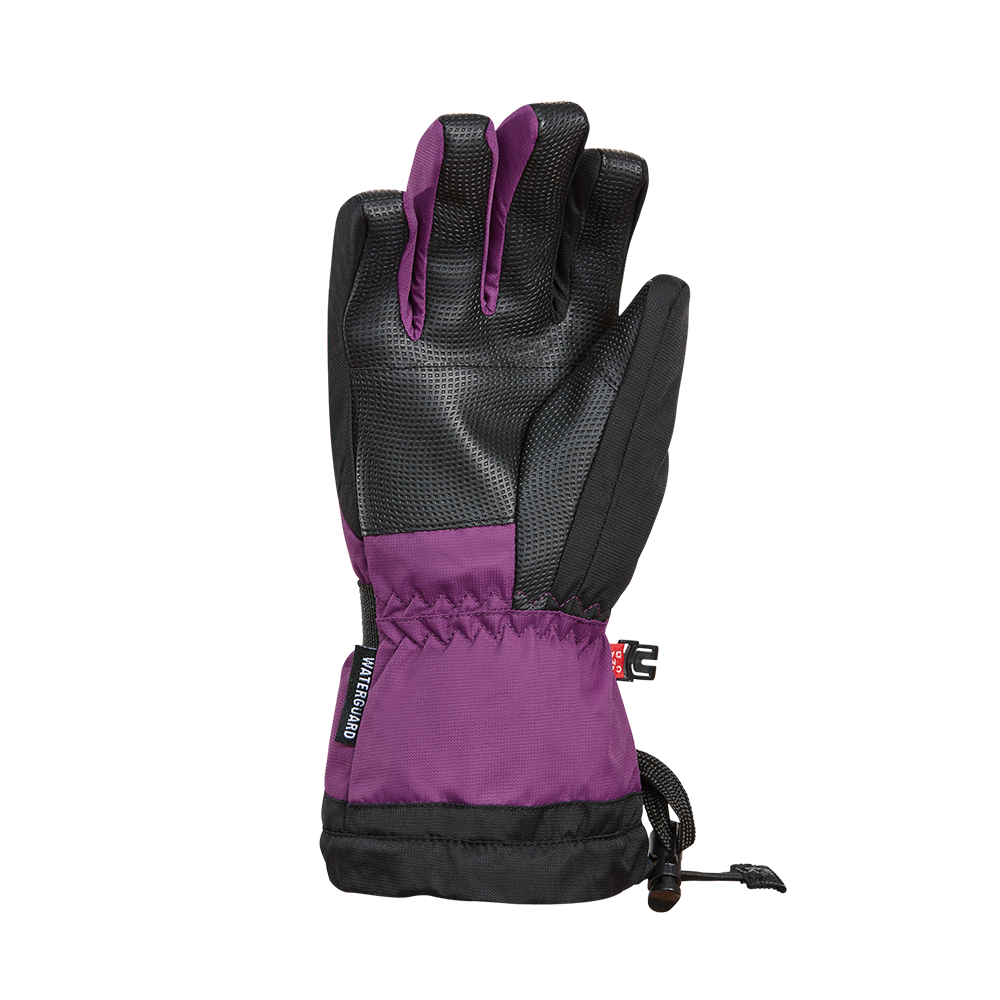 Gants d'hiver The Original - Kombi violet et noir, style technique avec paume en matière antidérapante, vue de face portée sur une main.