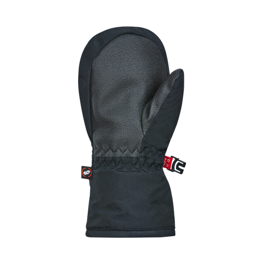 Mitaines d'hiver Adorable - Kombi noires en tissu et cuir synthétique, vue de dessus montrant la paume, taille enfant, style fonctionnel.