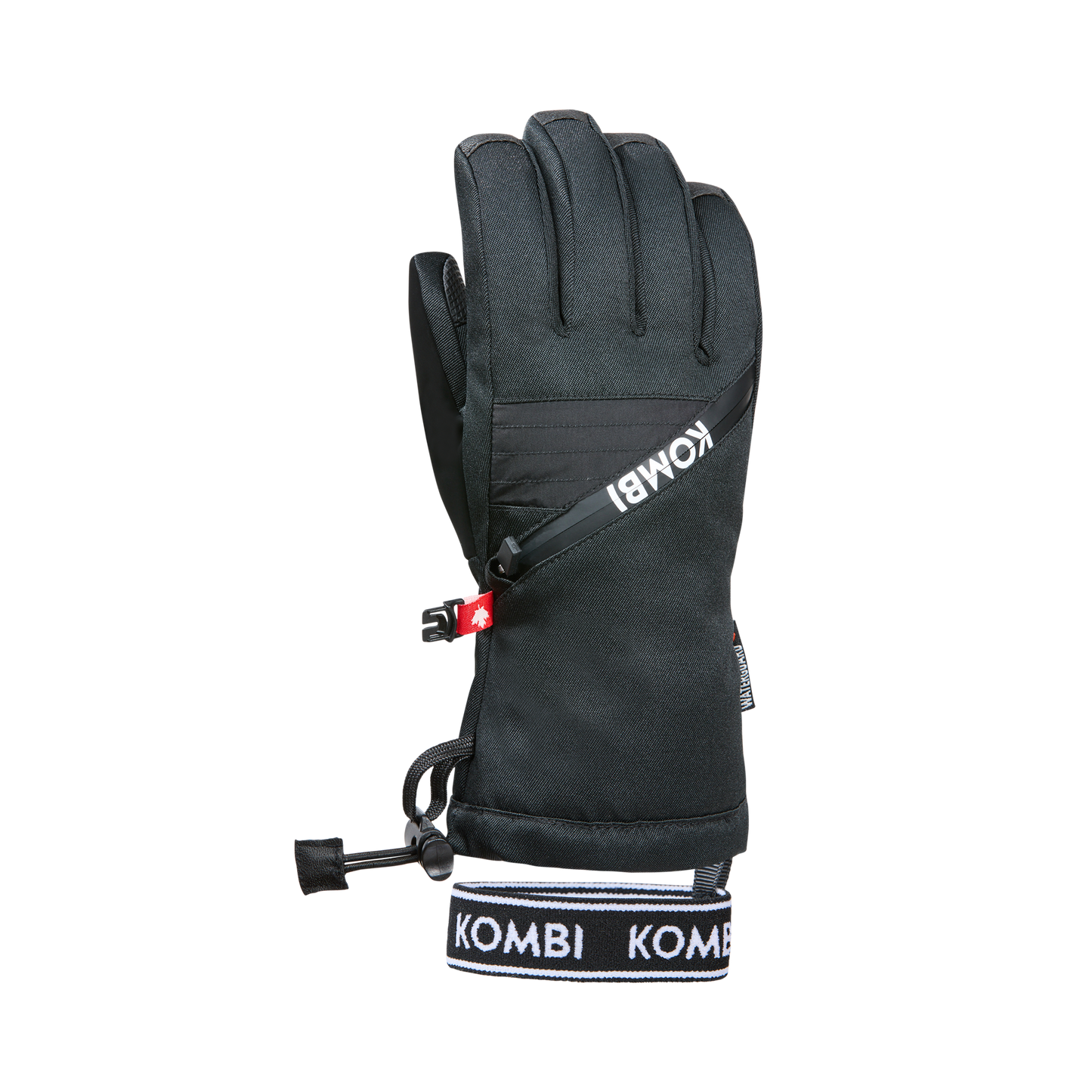 Gants d'hiver Valley Jr - Kombi noirs pour enfant, style long avec fermeture ajustable et détails en tissu technique, vue de face.