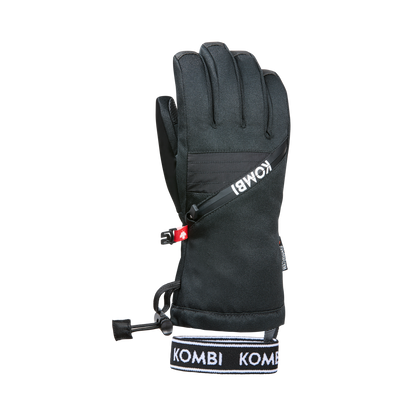 Gants d'hiver Valley Jr - Kombi noirs pour enfant, style long avec fermeture ajustable et détails en tissu technique, vue de face.