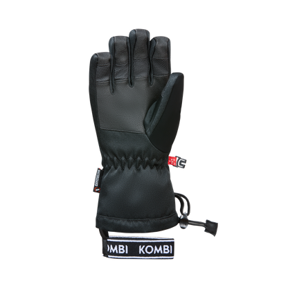 Gants d'hiver Valley Jr - Kombi noirs en matériau isolant avec renforts au niveau des doigts et poignet ajustable, vue de dos.