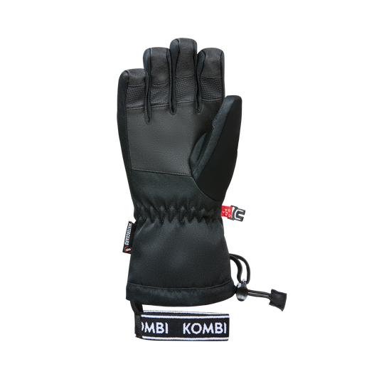 Gants d'hiver Valley Jr - Kombi noirs en matériau isolant avec renforts au niveau des doigts et poignet ajustable, vue de dos.
