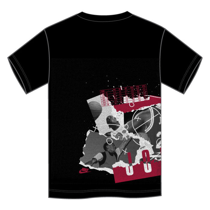 T-Shirt - Jordan noir avec motif basket rouge, blanc et gris, style graphique, vue de dos.