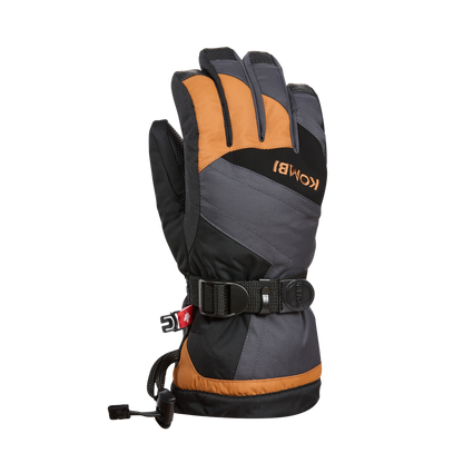 Gants d'hiver The Original - Kombi en tissu gris, noir et orange, style technique avec fermeture ajustable, vue latérale portée sur mannequin homme adulte.
