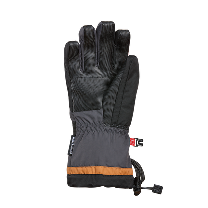 Gants d'hiver The Original - Kombi noir et gris avec détails marron, matériau déperlant, vue de dos montrant la paume renforcée.