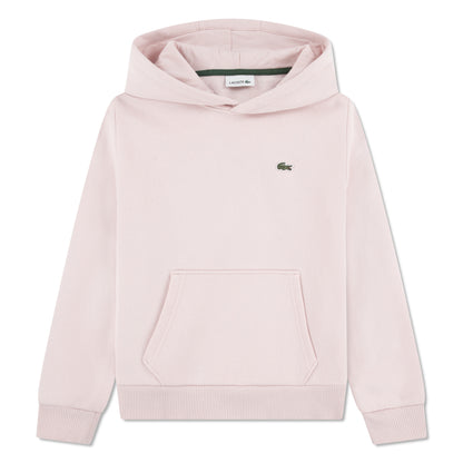 Hoodie - Lacoste rose pâle en coton avec poche kangourou, manches longues, pour enfant, vue de face