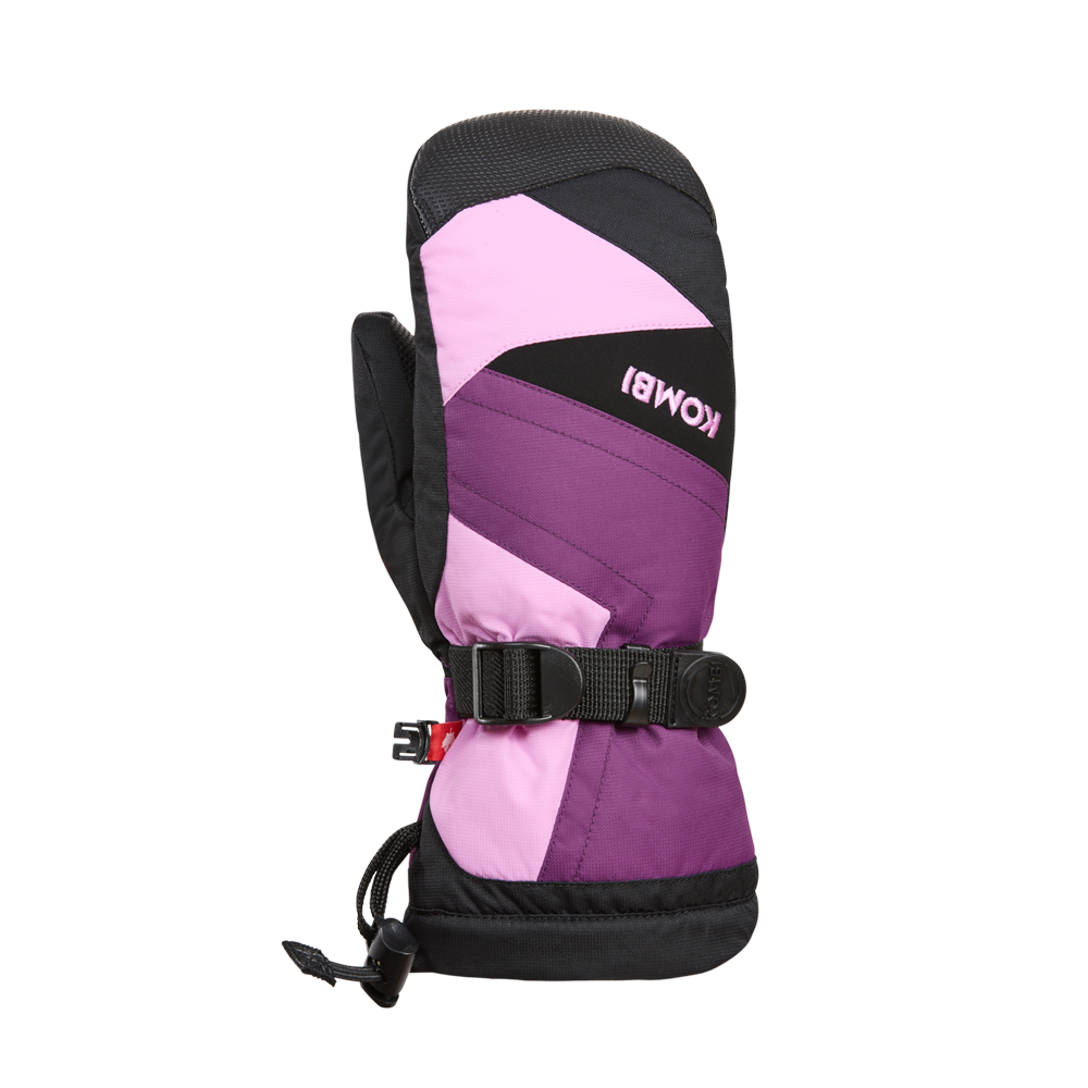 Mitaines d'hiver - Kombi The Original violettes, roses et noires en tissu imperméable, vue de face, taille adulte, style sport d’hiver avec serrage ajustable.