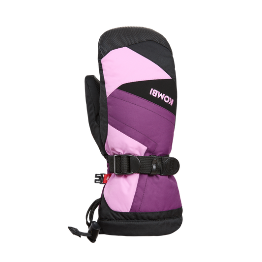 Mitaines d'hiver - Kombi The Original violettes, roses et noires en tissu imperméable, vue de face, taille adulte, style sport d’hiver avec serrage ajustable.
