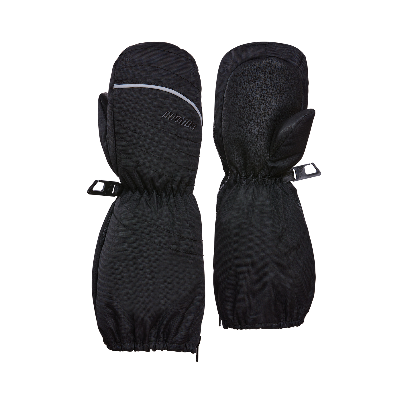 Mitaines d'hiver Ripple - Gordini noires avec détail réfléchissant blanc, matériau isolant, vue de face et dos, style long pour enfant.