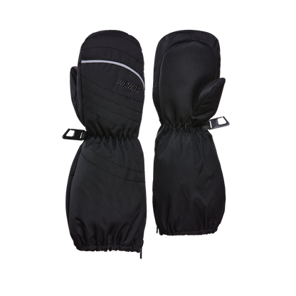 Mitaines d'hiver Ripple - Gordini noires avec détail réfléchissant blanc, matériau isolant, vue de face et dos, style long pour enfant.