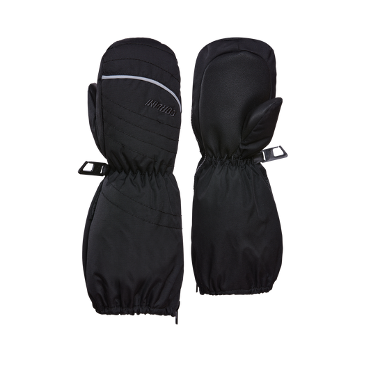 Mitaines d'hiver Ripple - Gordini noires avec détail réfléchissant blanc, matériau isolant, vue de face et dos, style long pour enfant.