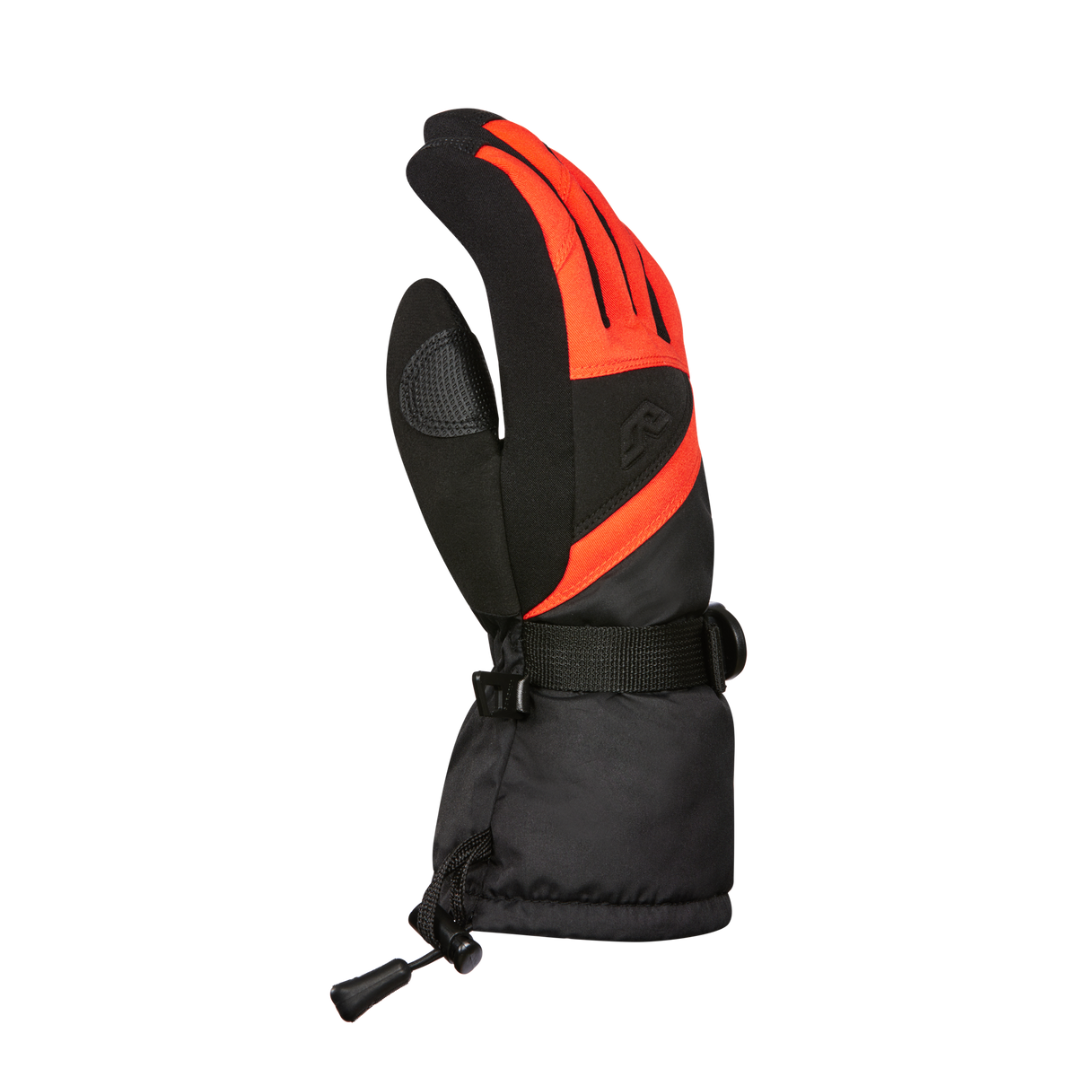 Gants d'hiver Stomp III Junior - Gordini, moufle de ski noire et orange, vue de côté, pour enfant en hiver