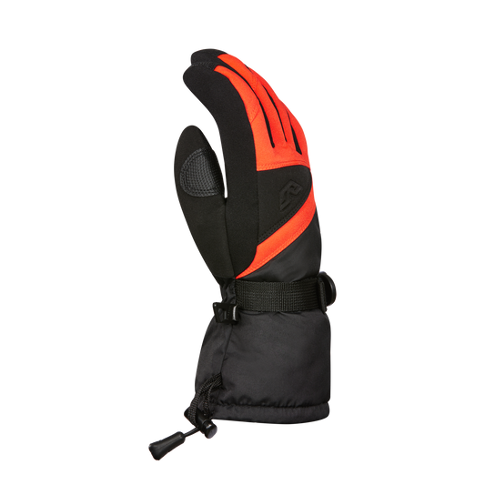 Gants d'hiver Stomp III Junior - Gordini, moufle de ski noire et orange, vue de côté, pour enfant en hiver