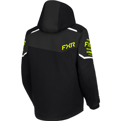 Manteau d'hiver Helium - FXR noir avec capuche et logos jaunes FXR vue de dos
