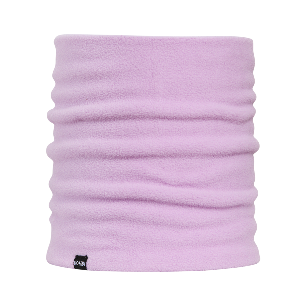 Cache-cou d'hiver en polar - Kombi rose clair en tissu polaire doux, vue de face, accessoire d'hiver unisexe.