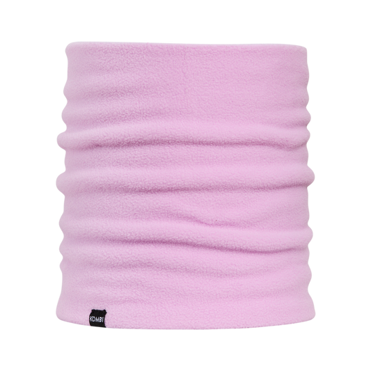 Cache-cou d'hiver en polar - Kombi rose clair en tissu polaire doux, vue de face, accessoire d'hiver unisexe.