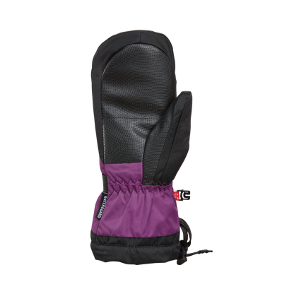 Mitaines d'hiver - Kombi The Original pour enfant, en tissu noir et violet avec paume antidérapante, vue de face portant le poignet ajustable.