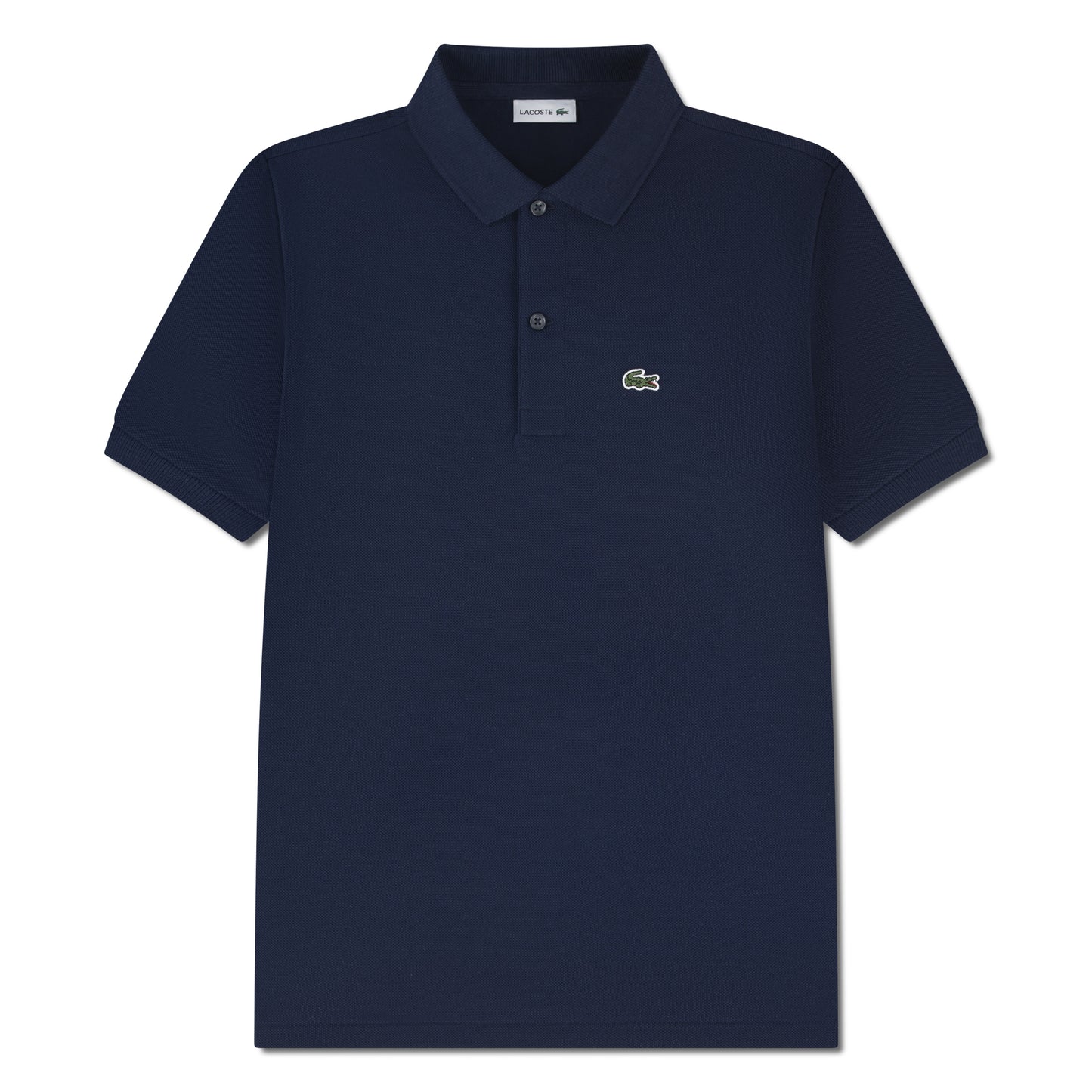Polo - Lacoste bleu marine en coton piqué avec col polo, manches courtes, vue de face.