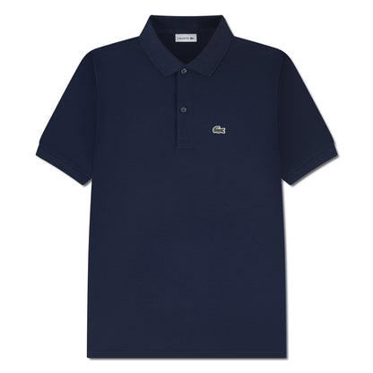 Polo - Lacoste bleu marine en coton piqué avec col polo, manches courtes, vue de face.