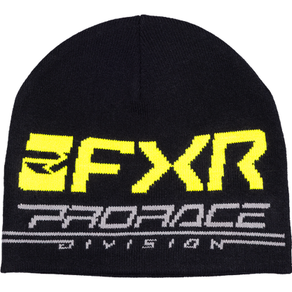 Tuque d'hiver - FXR (Copie) noire en tricot avec logo jaune et gris, style unisexe, vue de face.