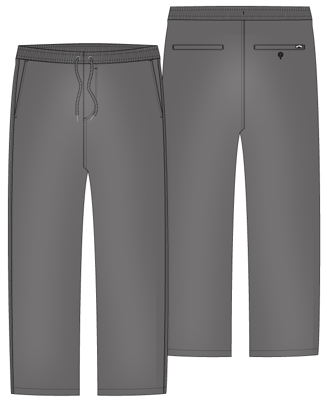 Pantalon - Billabong gris en coton avec ceinture élastique et cordon, style décontracté, vue de face et de dos.