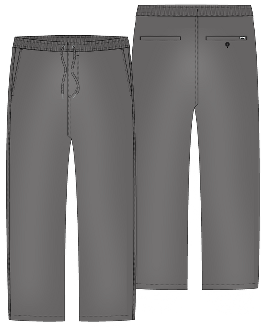 Pantalon - Billabong gris en coton avec ceinture élastique et cordon, style décontracté, vue de face et de dos.