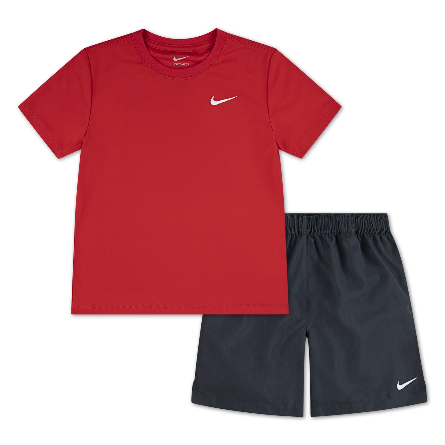 Ensemble - Nike 100% polyester, t-shirt rouge manches courtes et short noir, pour enfant, vue de face