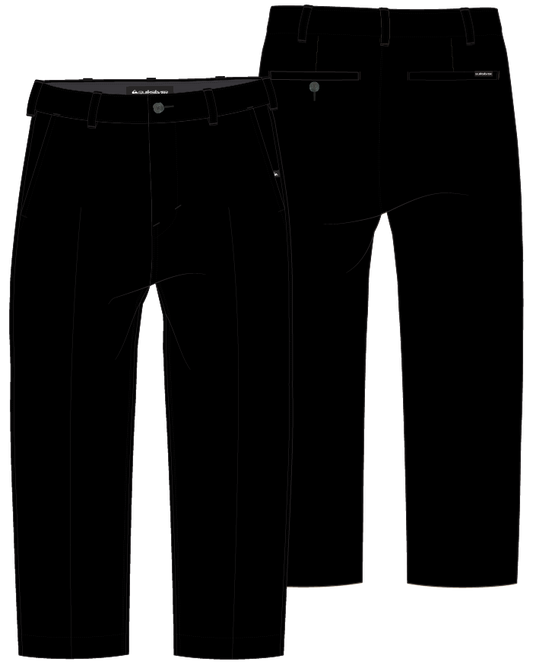 Pantalon cargo - Quiksilver noir en tissu léger, coupe droite, pour homme, vue de face et de dos.