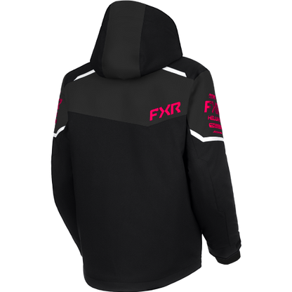 Manteau d'hiver Helium - FXR noir à capuche avec détails blancs et roses vue de dos