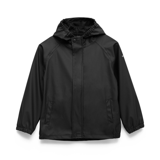 Manteau Imperméable - Kombi noir uni en polyester polyuréthane pour enfant, taille Small, vue de face, capuche intégrée