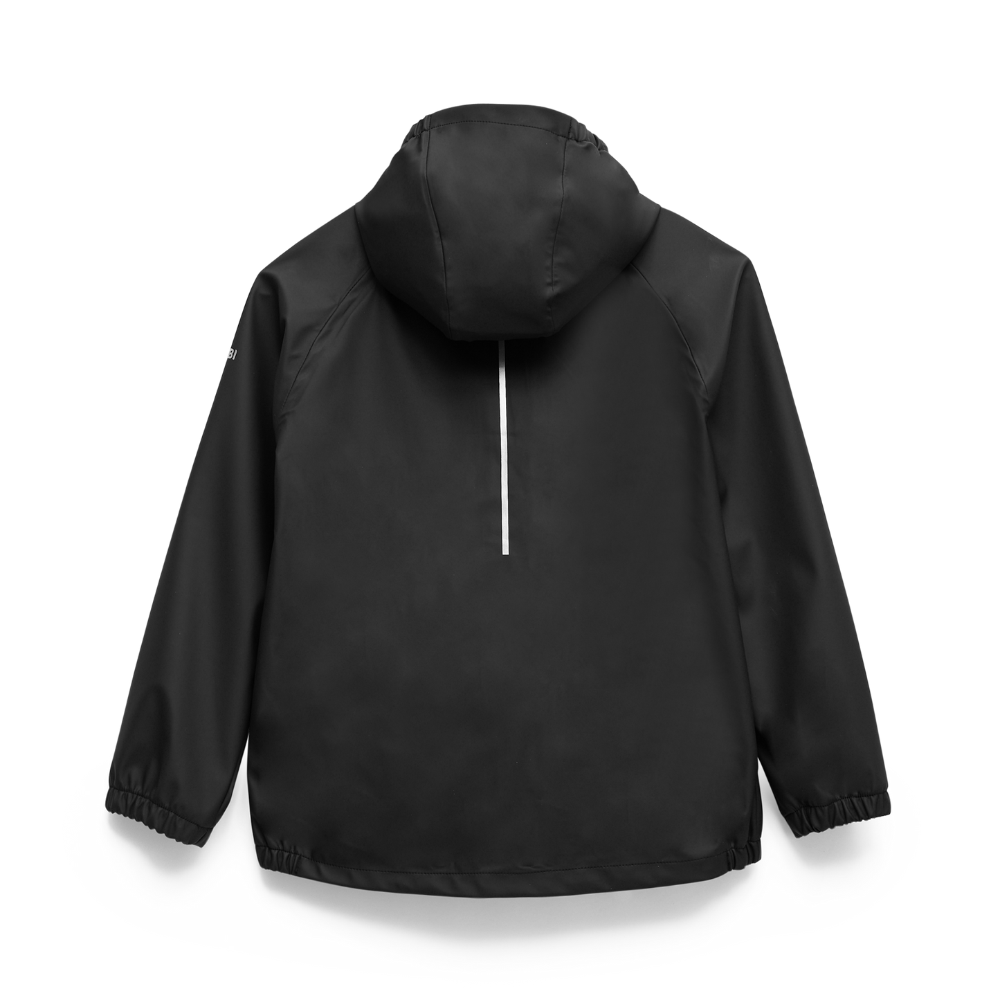 Manteau Imperméable - Kombi noir en polyester et polyuréthane pour enfant, vue de dos avec capuche et détail bande réfléchissante