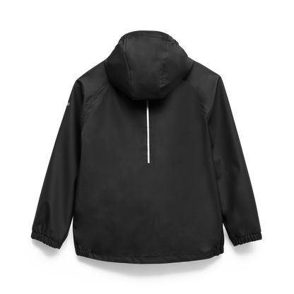 Manteau Imperméable - Kombi noir en polyester et polyuréthane pour enfant, vue de dos avec capuche et détail bande réfléchissante