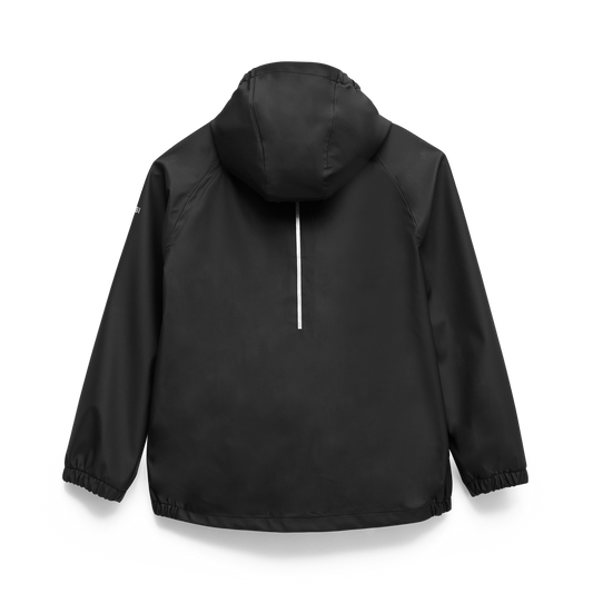 Manteau Imperméable - Kombi noir en polyester et polyuréthane pour enfant, vue de dos avec capuche et détail bande réfléchissante