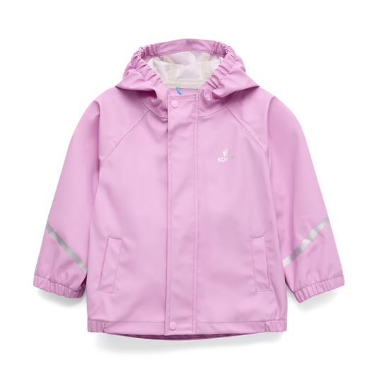 Manteau Imperméable - Kombi rose clair enfant, polyester et polyuréthane, capuche, vue de face carrée 2000x2000 pixels.