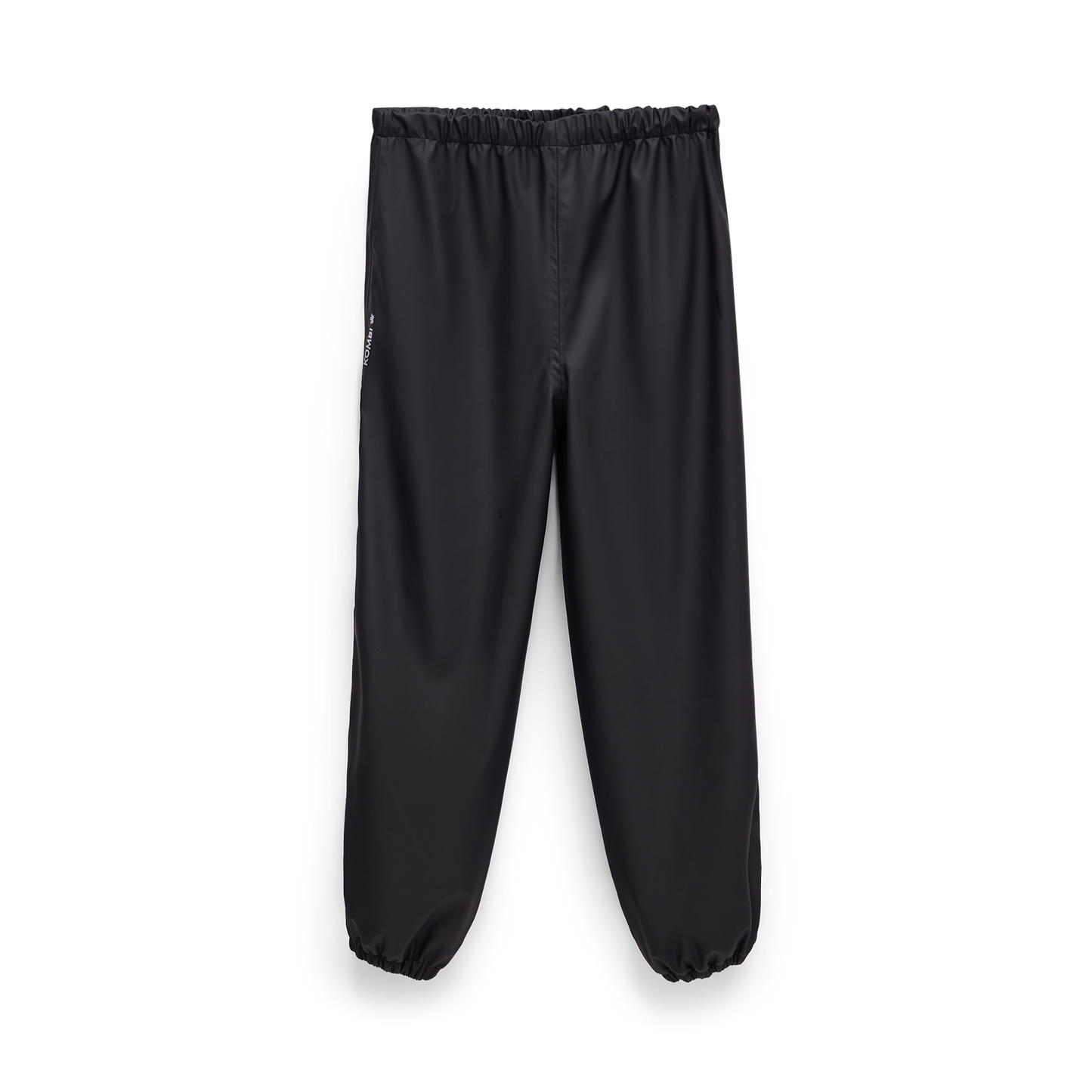 Pantalon de pluie - Kombi noir imperméable pour enfant, coupe droite, vue de face, taille Small 6-7 ans.