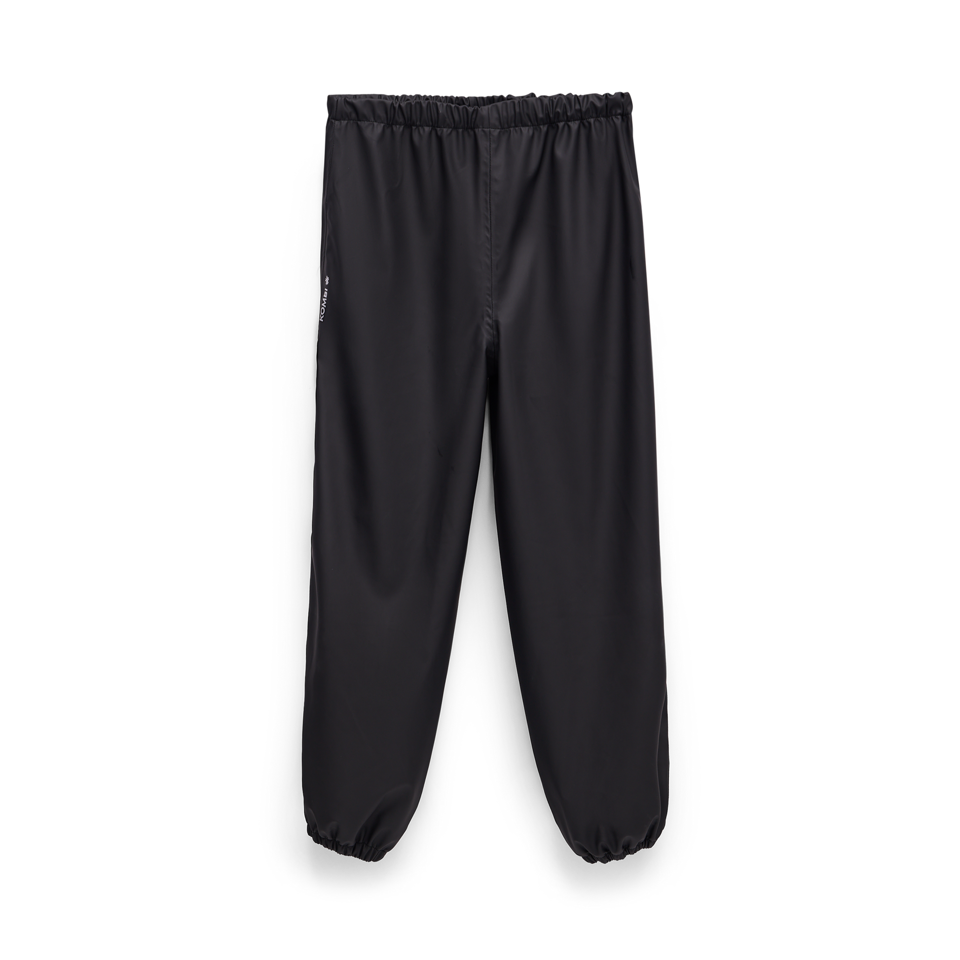 Pantalon de pluie - Kombi noir imperméable pour enfant, coupe droite, vue de face, taille Small 6-7 ans.